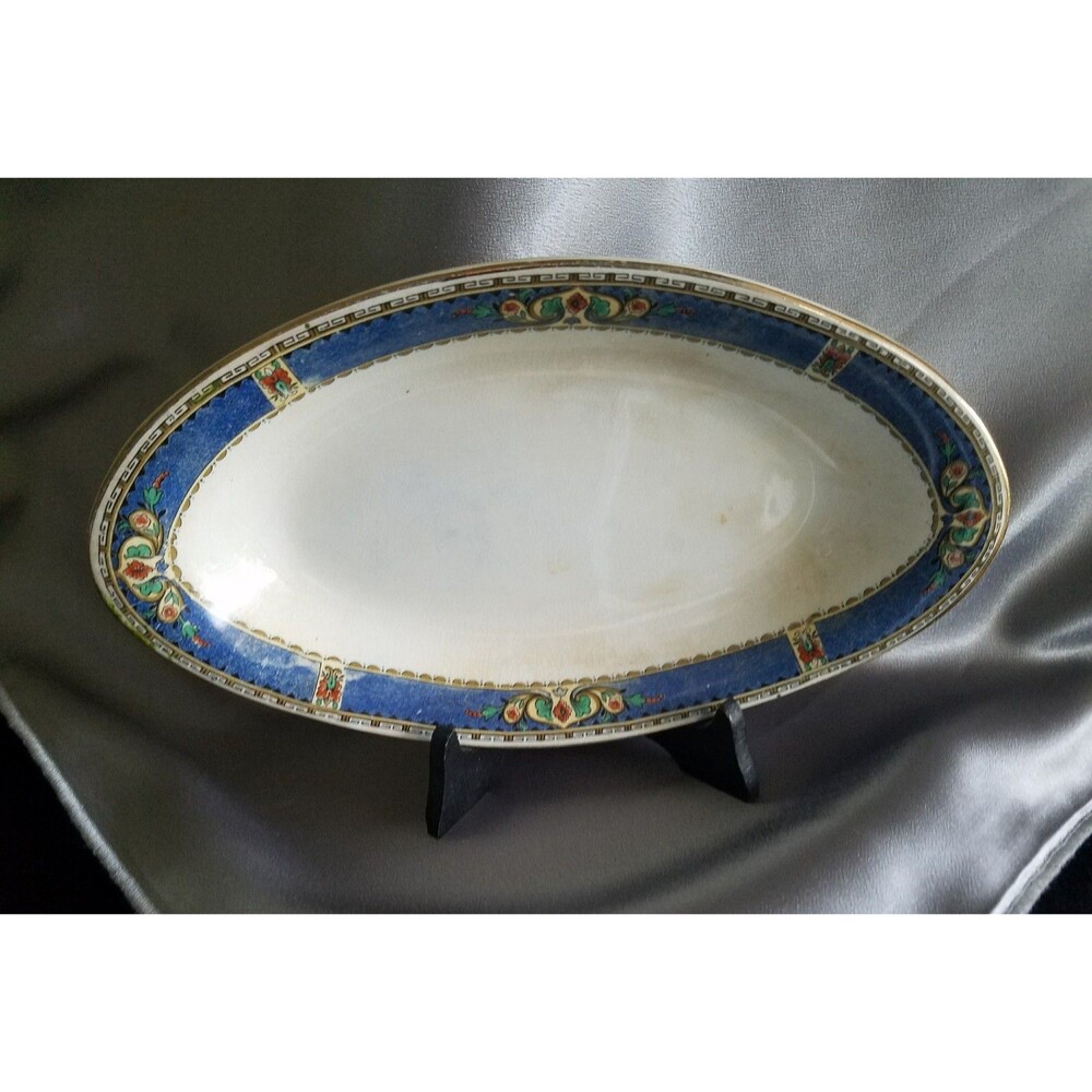 Vintage John Maddock & Sons Royal Vitreous Gold Royal Blue Red Oval Dish